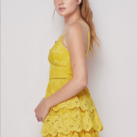 Teeze Me Yellow Lace Tiered Fit and Flare women’s Mini Dress - Picture 5 of 8